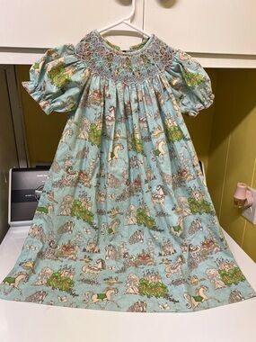Light Blue Castle-Print Smocked dress for Girls